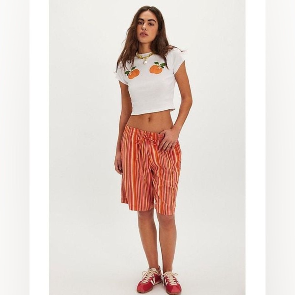 NWT Free People Saylor Poplin Stripe Shorts ~Mango Combo~